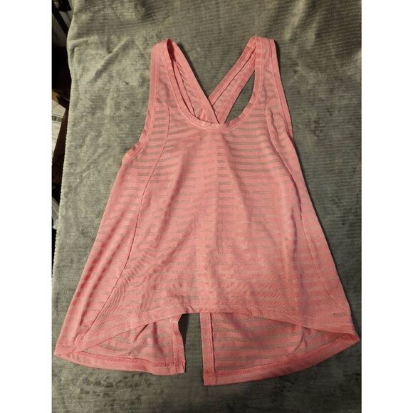 ZYIA Womens M Nimbus-Back Tank Top Pink Mesh Stripe Split Open Tie Back - Picture 1 of 3